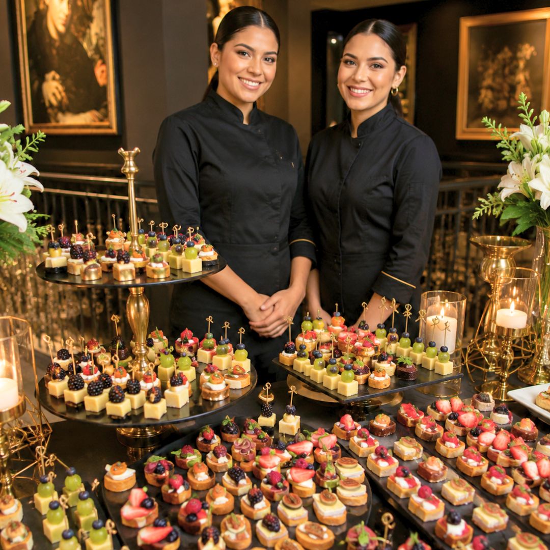 Bocadillos para fiestas presentados en una mesa elegante